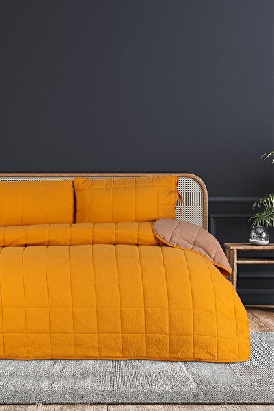 POMELO HOME % 100 Pamuk Çift Taraflı Uyku Seti Hardal-Bej | 1 Yastık Kılıflı ...