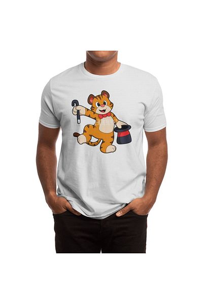Fizello Tricou alb unisex pentru bărbați și femei - Tiger as Gentleman With Hat