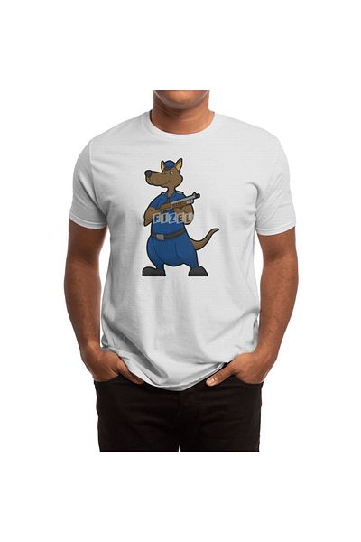 Fizello Tricou unisex alb canguroo POLICE OFFICER pentru bărbați și femei - Detaliat pistol