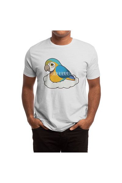 Fizello Ανδρικό και γυναικείο λευκό μπλουζάκι - Parrot With Cloud Unisex Design