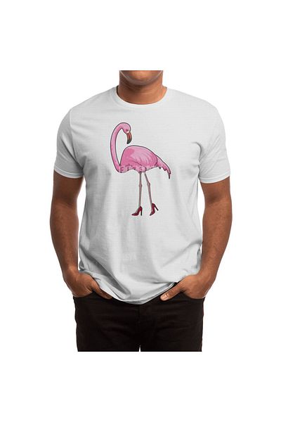 Fizello Μπλουζάκι με ψηλή βάση Flamingo Print για άνδρες και γυναίκες - Unisex Λευκό T-shirt