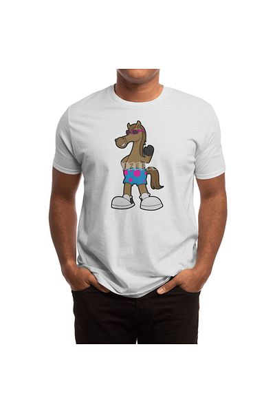 Fizello Ανδρικό και γυναικείο Unisex Λευκό T-Shirt - Σχέδιο Horse With Sunglasses