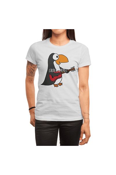 Fizello Tricou alb unisex pentru bărbați și femei - Design de chitară cu pinguin