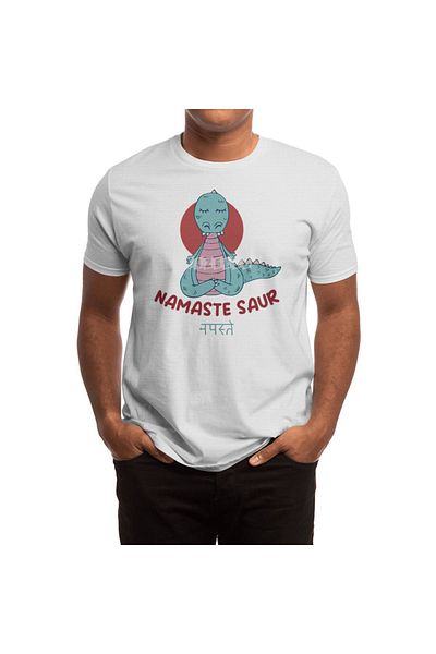 Fizello Μπλουζάκι Dinosaur Yoga για άνδρες και γυναίκες - Unisex Λευκό, μοντέλο Namaste Saur