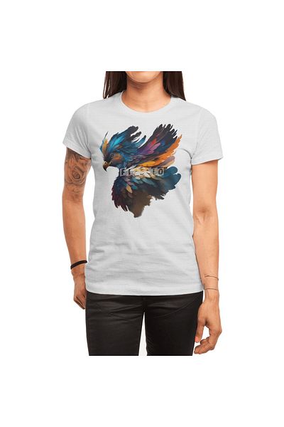 Fizello Unisex Λευκό T-shirt για άνδρες και γυναίκες - Πολύχρωμο μοτίβο πουλιών