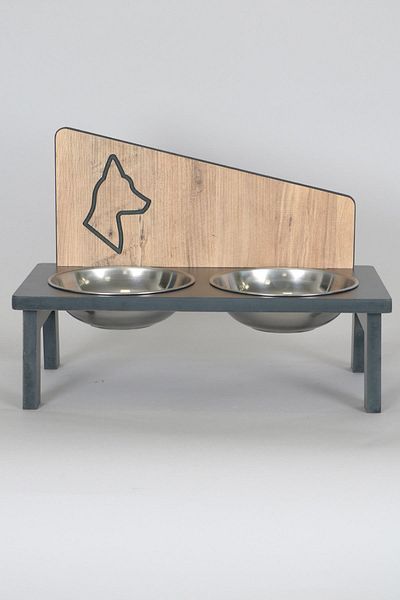 HobiMax Wooden Large Breed Dog Food and Water Bowl with 2 Steel Bowls