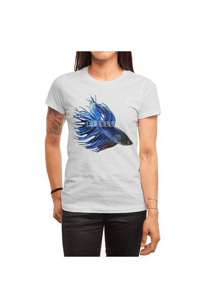 Fizello Betta Fish Crowntail Ανδρικό Swimming - Unisex Λευκό T-shirt, Royal Blue και Red