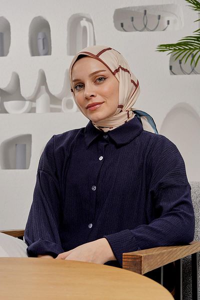 AFVENTE Beige Geometric Patterned Soft Cotton Scarf