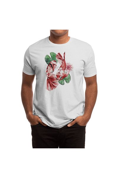Fizello Tricou alb unisex pentru bărbați și femei cu design japonez Koi Fish