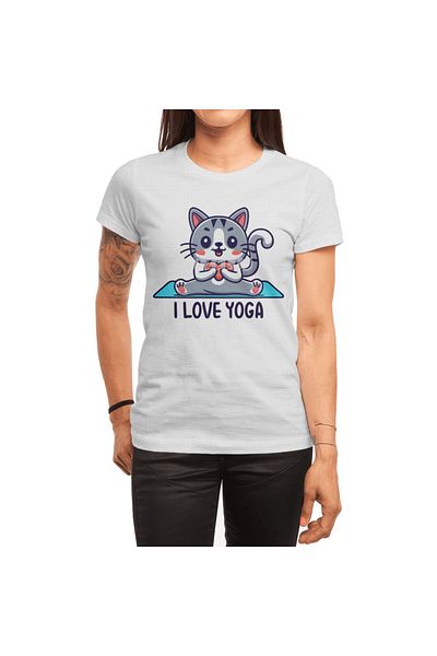 Fizello Tricou alb unisex I Love Yoga Cat