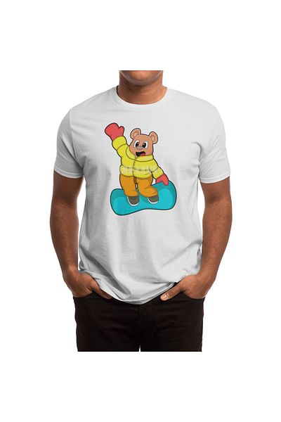 Fizello Ανδρικό και γυναικείο Unisex Λευκό T-shirt - Bear At Snowboard Sports