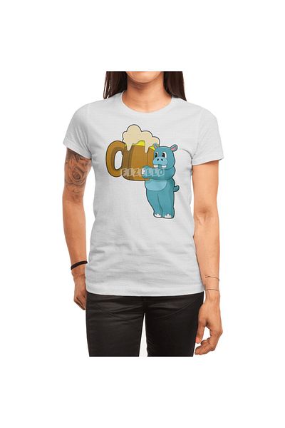 Fizello Μπλουζάκι με στάμπα Hippo Mug Of Beer για άνδρες και γυναίκες, λευκό μπλουζάκι Unisex