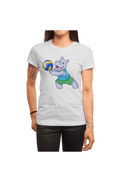 Fizello Hippo As Volleyball Player - Unisex Λευκό T-Shirt