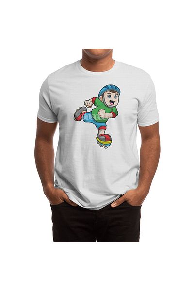 Fizello Tricou alb unisex - Boy As Skater, cu patine și căști în linie