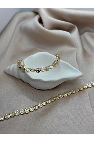 Lions İnce yassı taş model gold bileklik