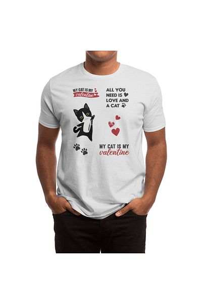 Fizello Set de autocolante My Cat Is My Valentine Cats - Tricou unisex alb-negru