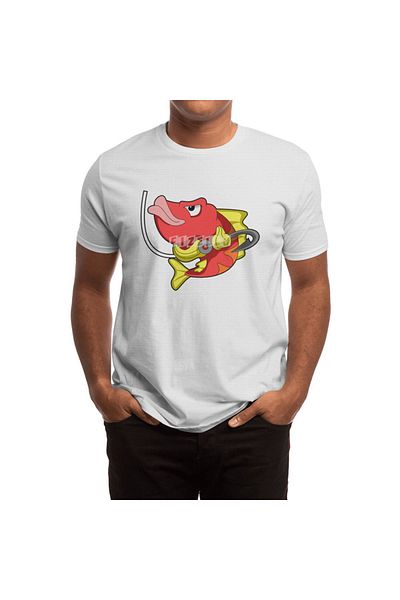 Fizello Unisex Λευκό T-shirt για άνδρες και γυναίκες - Fish With Fish Hook Pattern