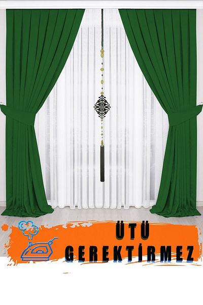 İ.D İpek Dokuma Green Pleated Background Curtain Velvet Appearance Honeycomb Texture 1stClass Quality