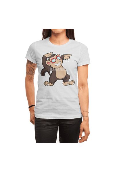 Fizello Men's and Women's Unisex White Monkey T-Shirt - Sunglasses Patch