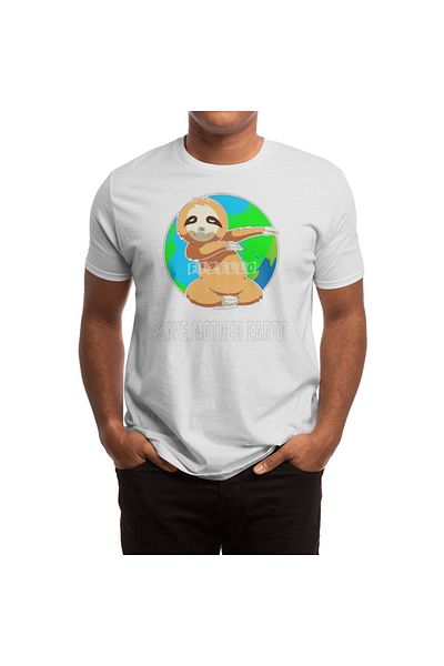 Fizello Tricou alb unisex - Cămașă Ziua Pământului, Salvați Mother Earth Sloth Dabbing Design, Cadou perfect pentru femei și bărbați