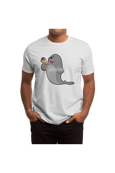 Fizello Tricou alb unisex Seal Horse Drinking Juice pentru bărbați și femei