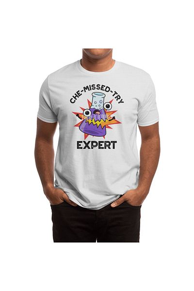 Fizello Tricou alb unisex pentru bărbați și femei - Che-missed-try Funny Science Chemistry Pun