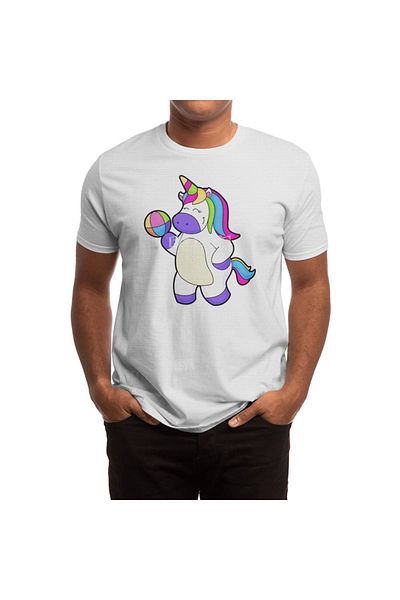 Fizello Tricou alb cu imprimeu unicorn și volei - bărbați/femei/unisex