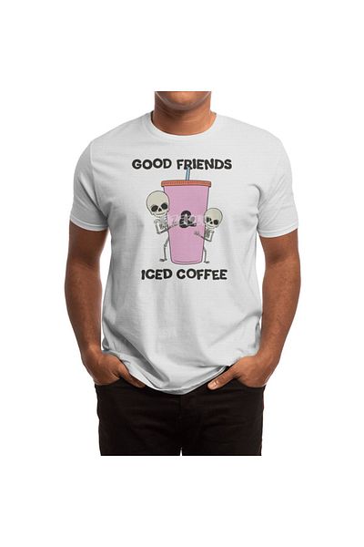 Fizello Tricou alb unisex Good Friends Iced Coffee pentru bărbați și femei
