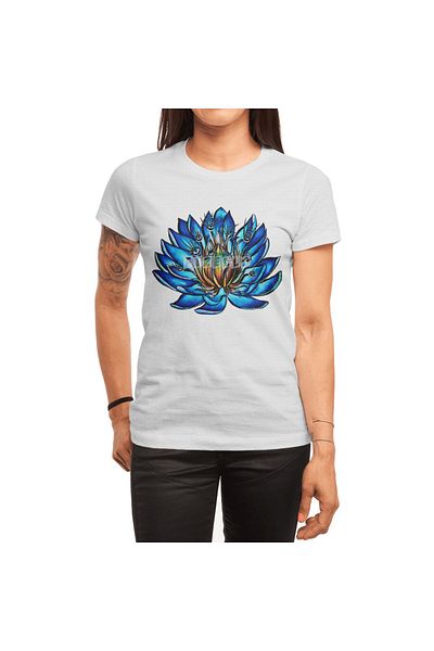 Fizello Unisex Λευκό T-shirt για άνδρες και γυναίκες - Blue Lily Flower, Σχέδιο Weird Eyes