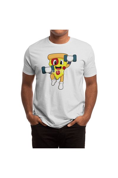 Fizello Tricou alb unisex cu efect Pizza și Dumbbell - Bărbați și Femei