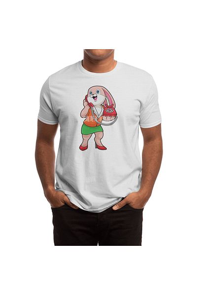 Fizello Ανδρικό και γυναικείο λευκό μπλουζάκι - Bunny Secretary With Phone Unisex Design