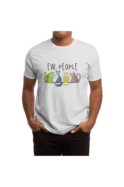 Fizello Ew, People - Unisex Λευκό T-shirt, πολύχρωμες γάτες με μοτίβο