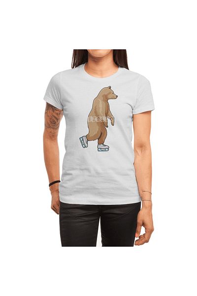 Fizello Λευκό μπλουζάκι για άνδρες και γυναίκες - Bear on Ice Skating, Unisex T-shirt