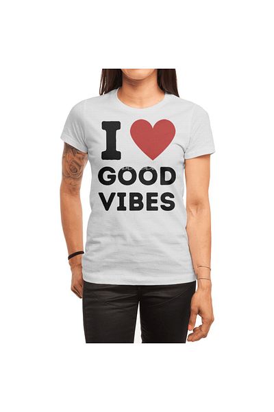 Fizello Tricou alb pentru bărbați și femei - Tricou unisex cu design simplu inimă I Love Good Vibes