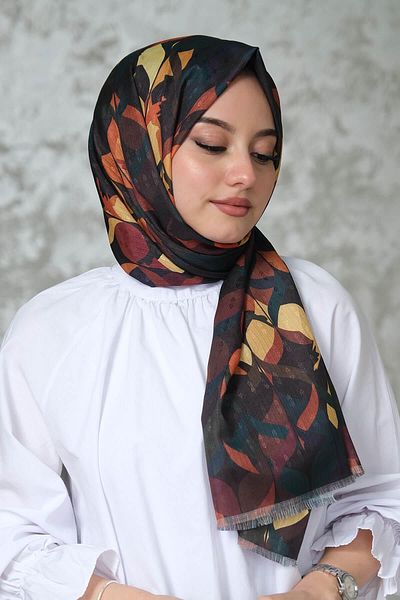 AFVENTE Dark Green Cotton Shawl - Leaf Pattern