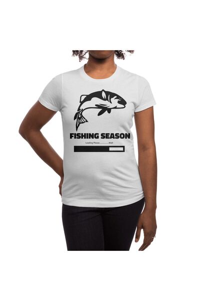 Fizello Ανδρικό και γυναικείο λευκό μπλουζάκι Unisex - Fishing Season Loading Please Wait