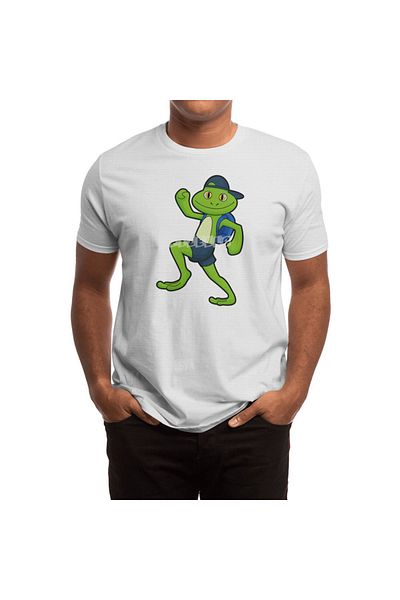Fizello Men's and Women's White T-Shirt - Frog at Running with Backpack & Hat Unisex T-Shirt