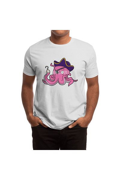 Fizello Λευκό μπλουζάκι Unisex με μοτίβο Pirate Octopus - Hooked Hand and Eye Patch
