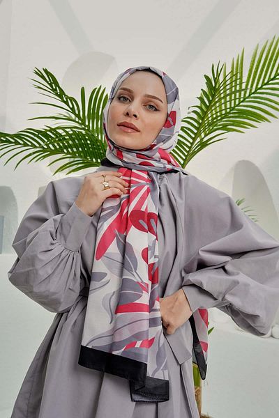 AFVENTE شال قطني ناعم أحمر - نمط أوراق استوائية