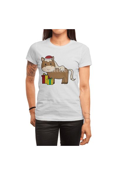 Fizello Μπλουζάκι Santa Hat and Merchandise Horse - Ανδρικό, Γυναικείο, Unisex Λευκό T-shirt