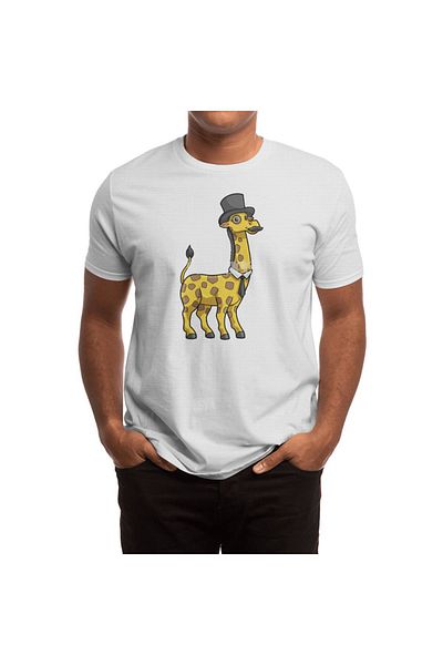 Fizello Ανδρικό και γυναικείο Unisex λευκό μπλουζάκι - Giraffe As Gentleman με λεπτομέρεια καπέλο, γραβάτα και μουστάς