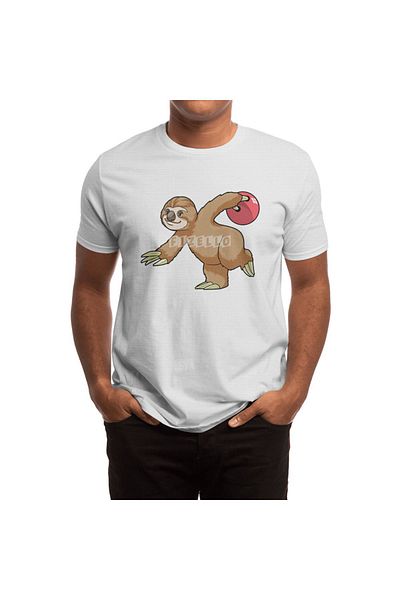 Fizello Unisex Λευκό Μπλουζάκι Μπόουλινγκ Sloth για Άντρες και Γυναίκες - Μπόουλινγκ Χαλαρό