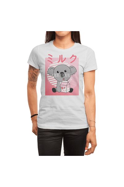 Fizello Kawaii Koala - Ρετρό ιαπωνικό μπλουζάκι με μοτίβο Milkshake για άνδρες και γυναίκες, λευκό μπλουζάκι Unisex