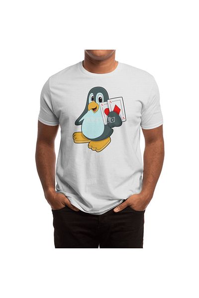 Fizello Λευκό μπλουζάκι Penguin Poker Cards με μοτίβο για άνδρες και γυναίκες
