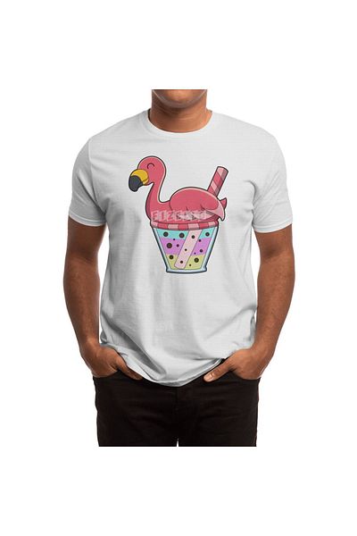 Fizello Tricou alb unisex cu model Flamingo cu deschidere pe umeri