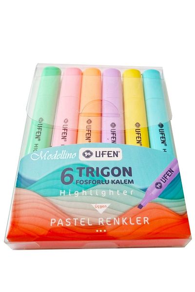 Modellino Trigon Highlighter 6-Piece Pastel Colors Triangle Highlighter with Ufen Cut Tip