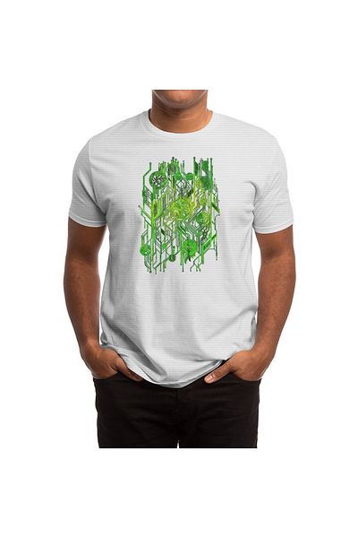 Fizello Λευκό μπλουζάκι Unisex - Zen Doodle Digital Circuit Neon Green