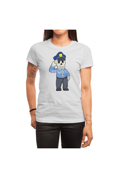 Fizello Unisex White Skeleton Policeman T-Shirt for Men and Women - Police Hat Included