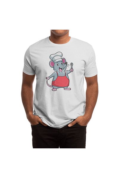 Fizello Rat As Chef - Tricou pentru bărbați și femei, tricou alb unisex, șorț de gătit și lingură de lemn