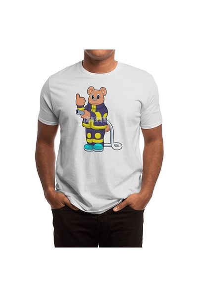 Fizello Λευκό μπλουζάκι Unisex για άνδρες και γυναίκες - Bear As Firefighter At Fire Department With Hose